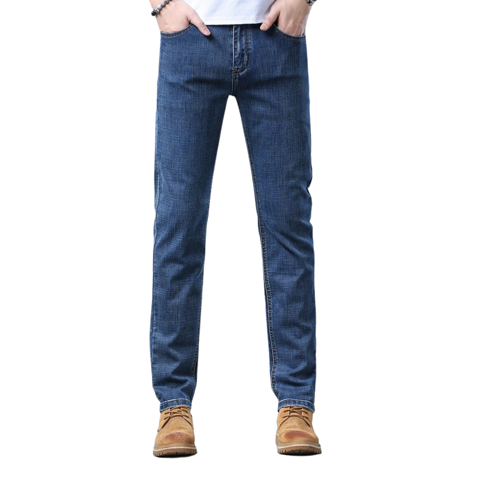 Men slim stretch jeans casual standing pose – The Crew