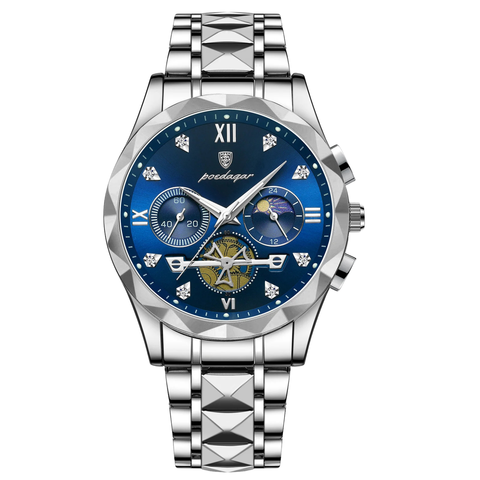 POEDAGAR 996 Chronograph Blue Dial Stainless Steel – The Crew