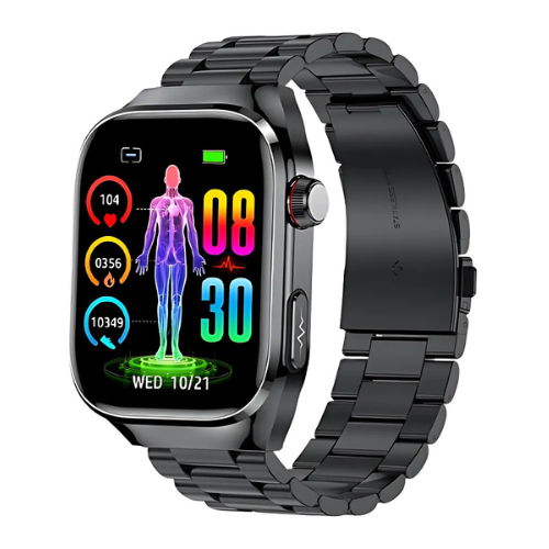 ECG Smartwatch Black Steel Band Color Display – The Crew