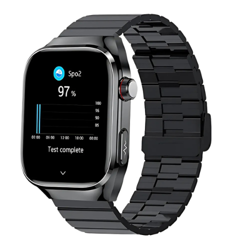 ECG Smartwatch Black Stainless Steel Band Front View – The Crew