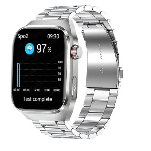ECG Smartwatch Silver Stainless Steel Band Front View – The Crew