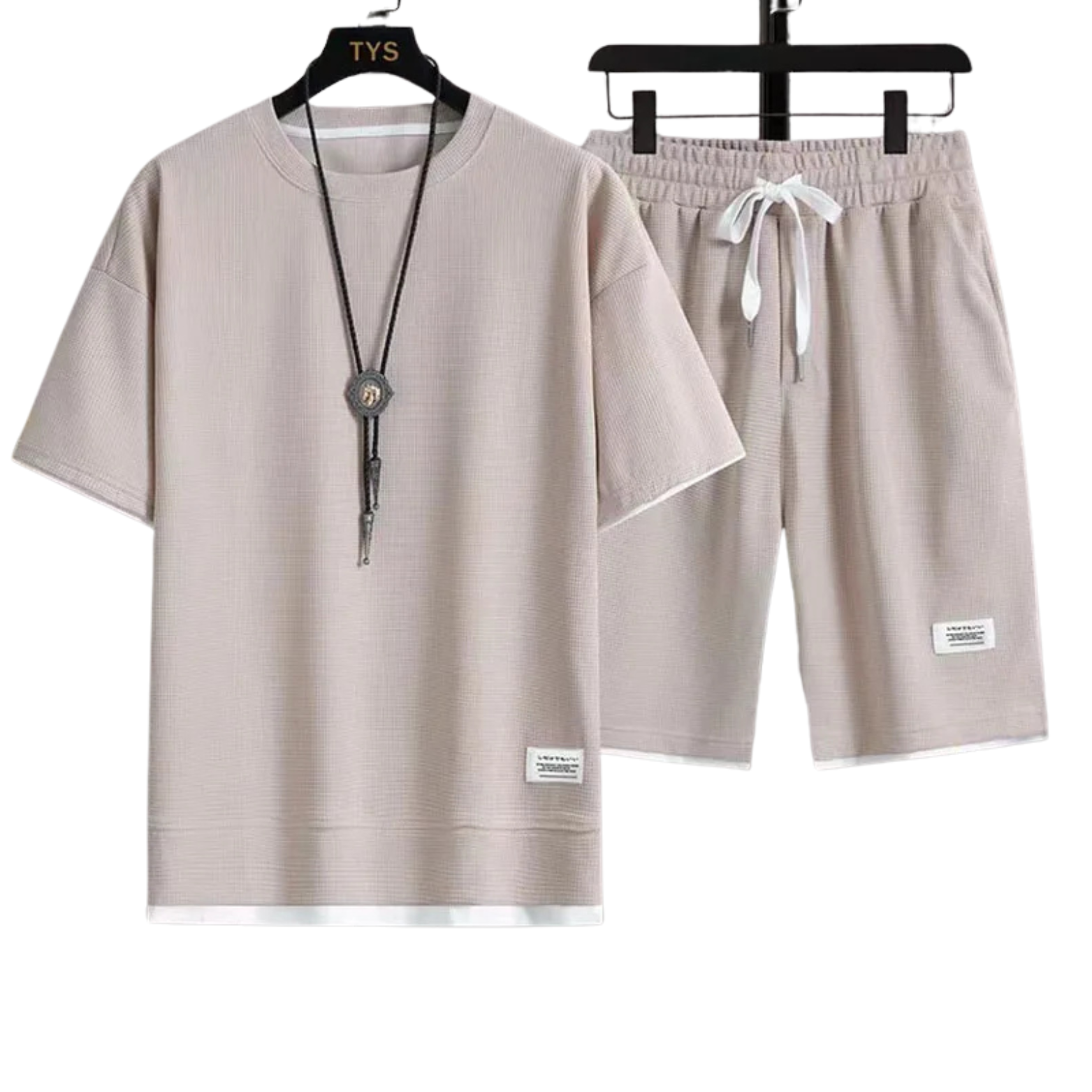 Men summer waffle t-shirt and shorts beige set – The Crew
