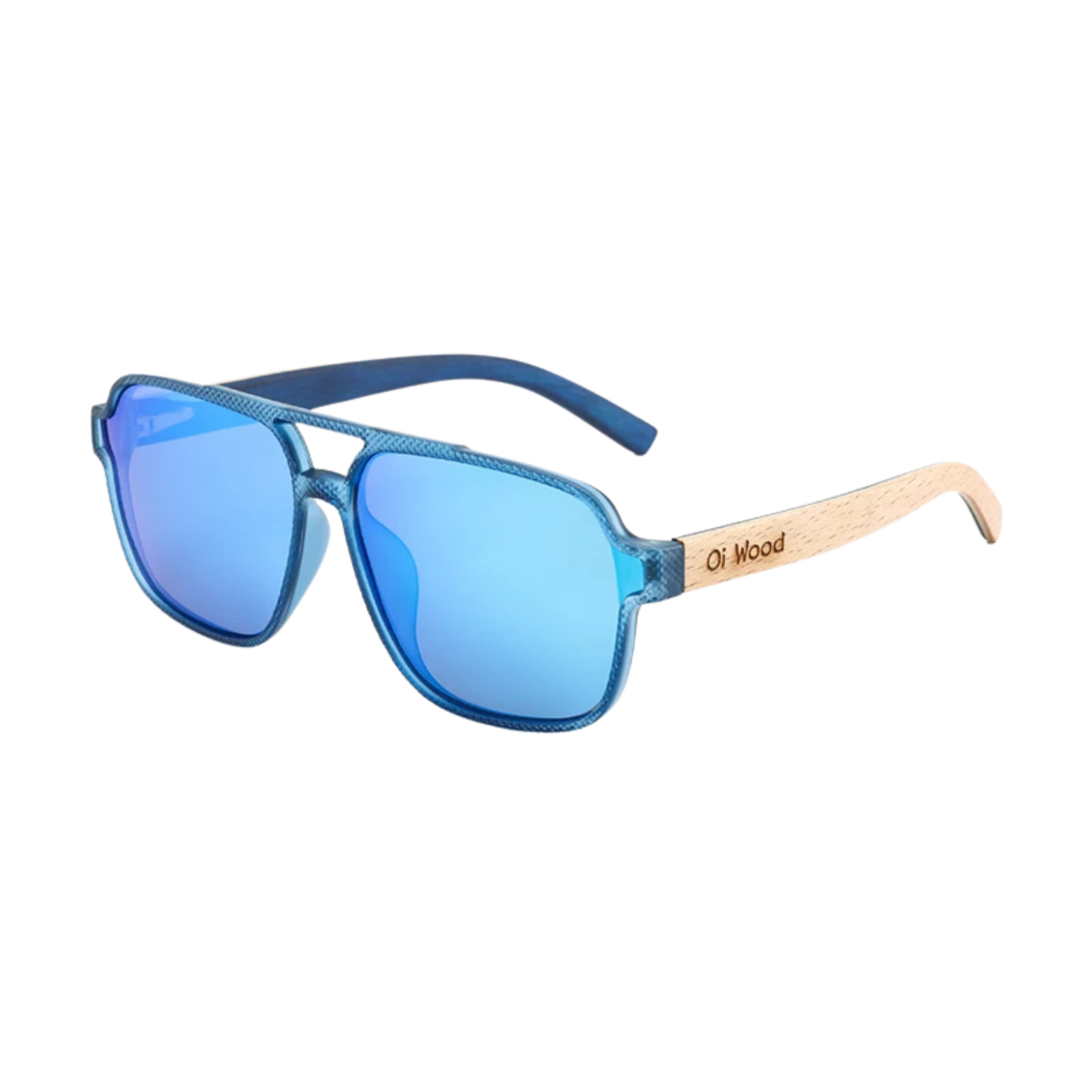 Square wood sunglasses blue mirror lens – The Crew