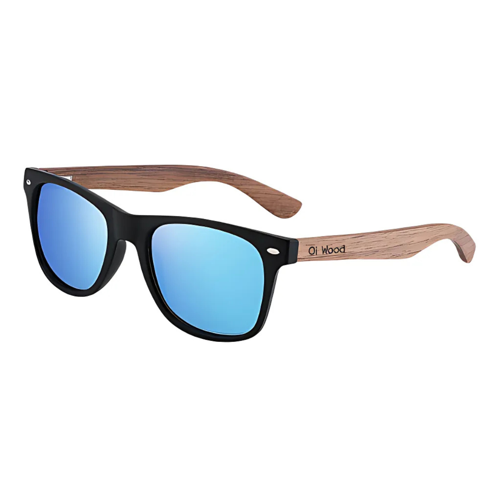 Men’s Polarized Wooden Sunglasses Blue Mirror Lens – The Crew