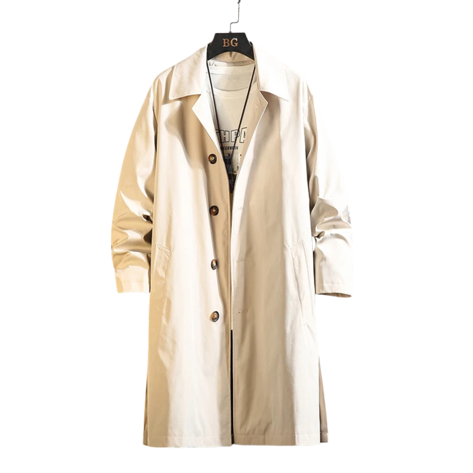 Cream oversized Korean trench coat men streetwear – The Crew