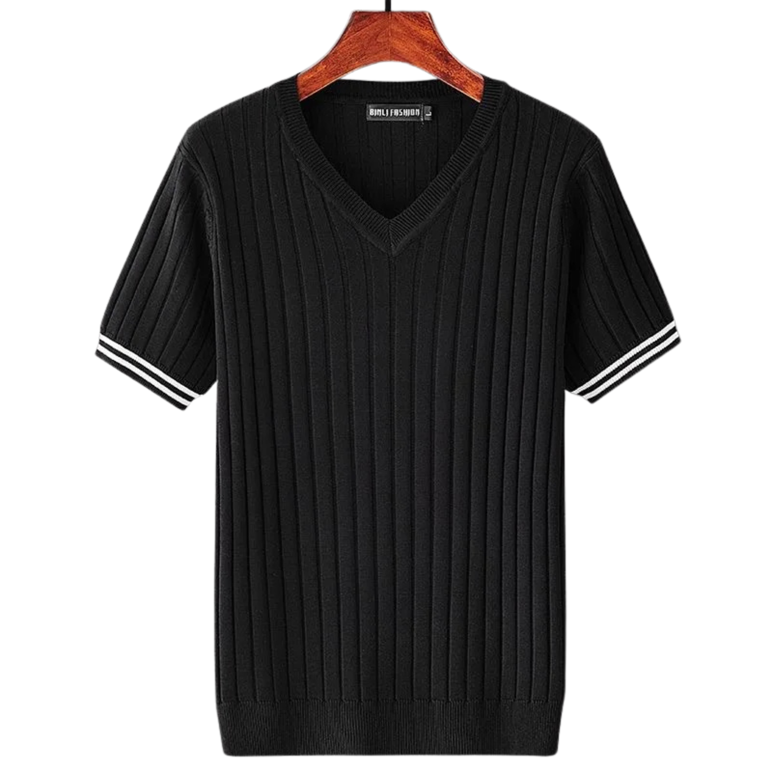Black Vertical Rib Knit T-Shirt Sweater – The Crew
