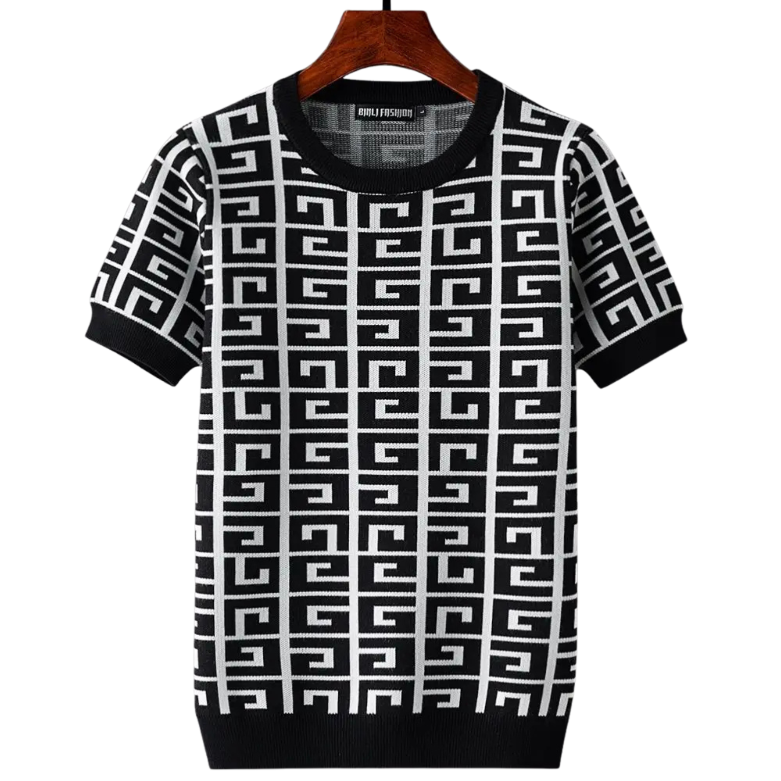 White Black Geometric Knit T-Shirt Men – The Crew