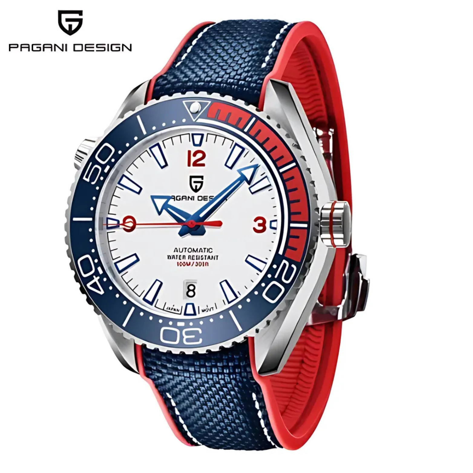 PAGANI Automatic Watch White Dial Red Strap – The Crew
