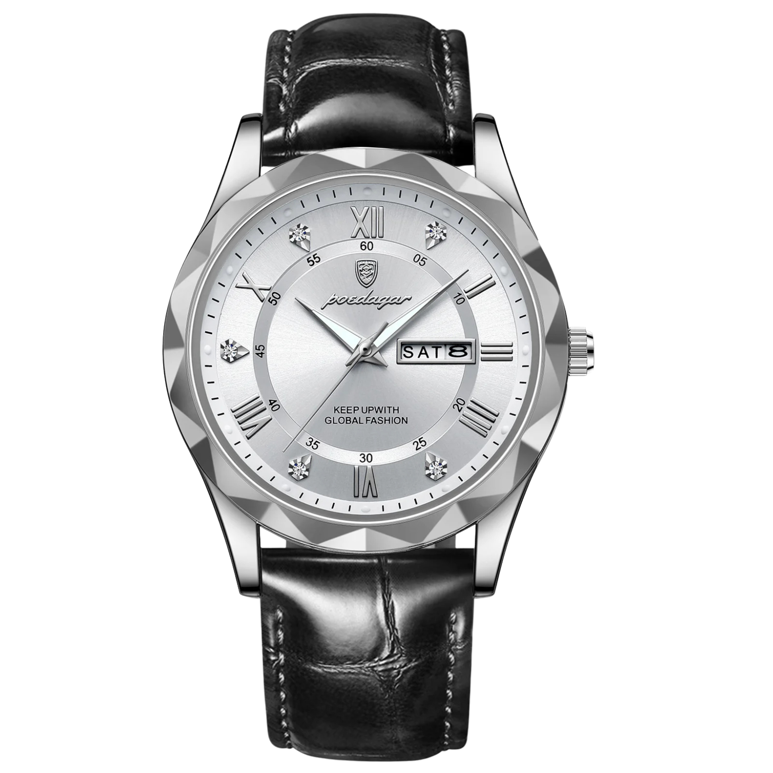 POEDAGAR 615 Luxury Executive Watch White Dial Silver Case – The Crew