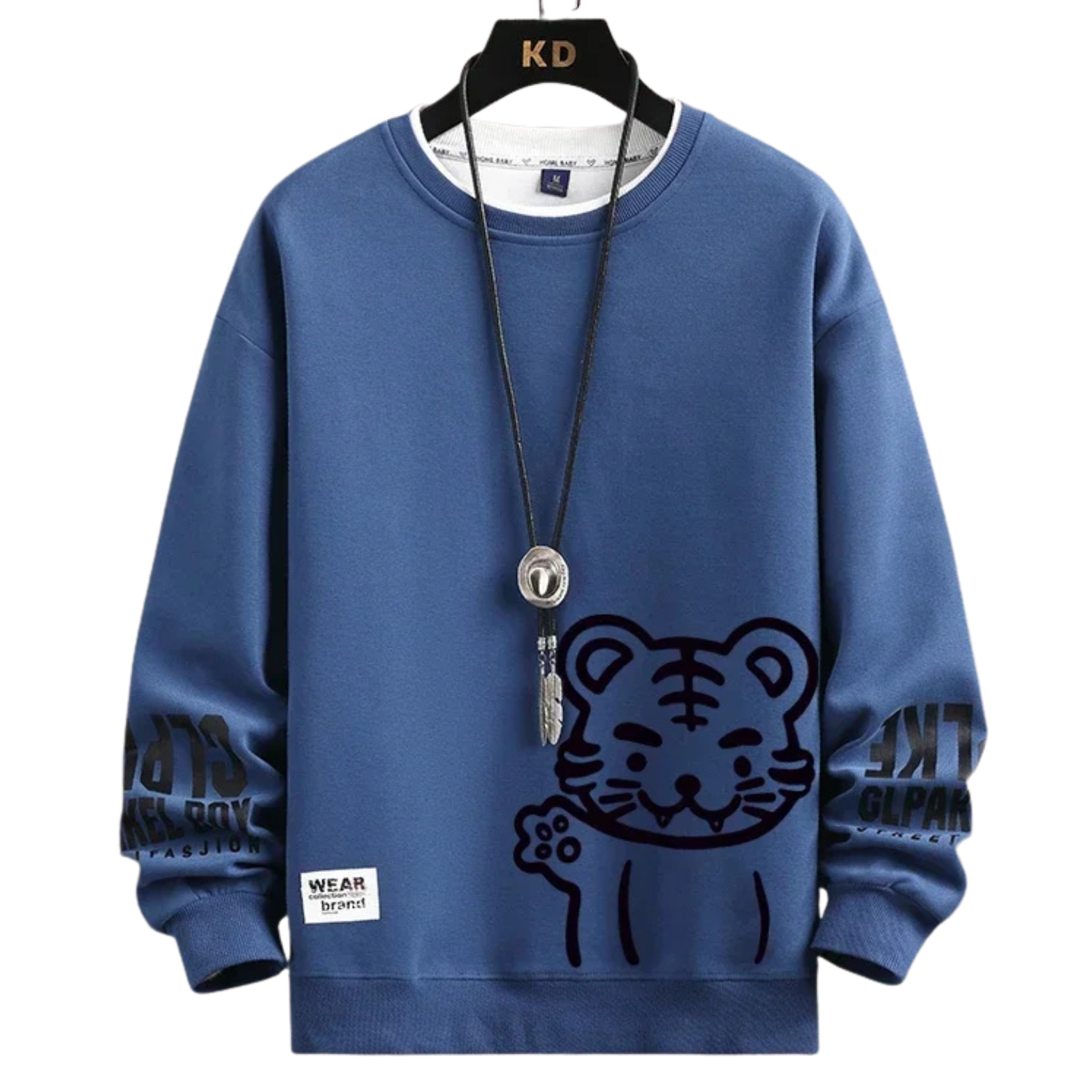 Men’s Japanese Tiger Sweatshirt Blue Alternate View – The Crew