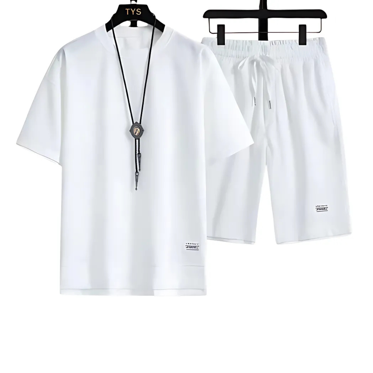 Men summer waffle t-shirt shorts white outfit – The Crew