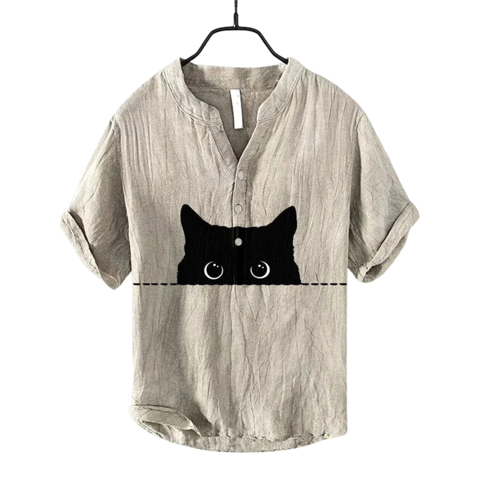 Beige Cat 3D Print Linen Shirt Men – The Crew