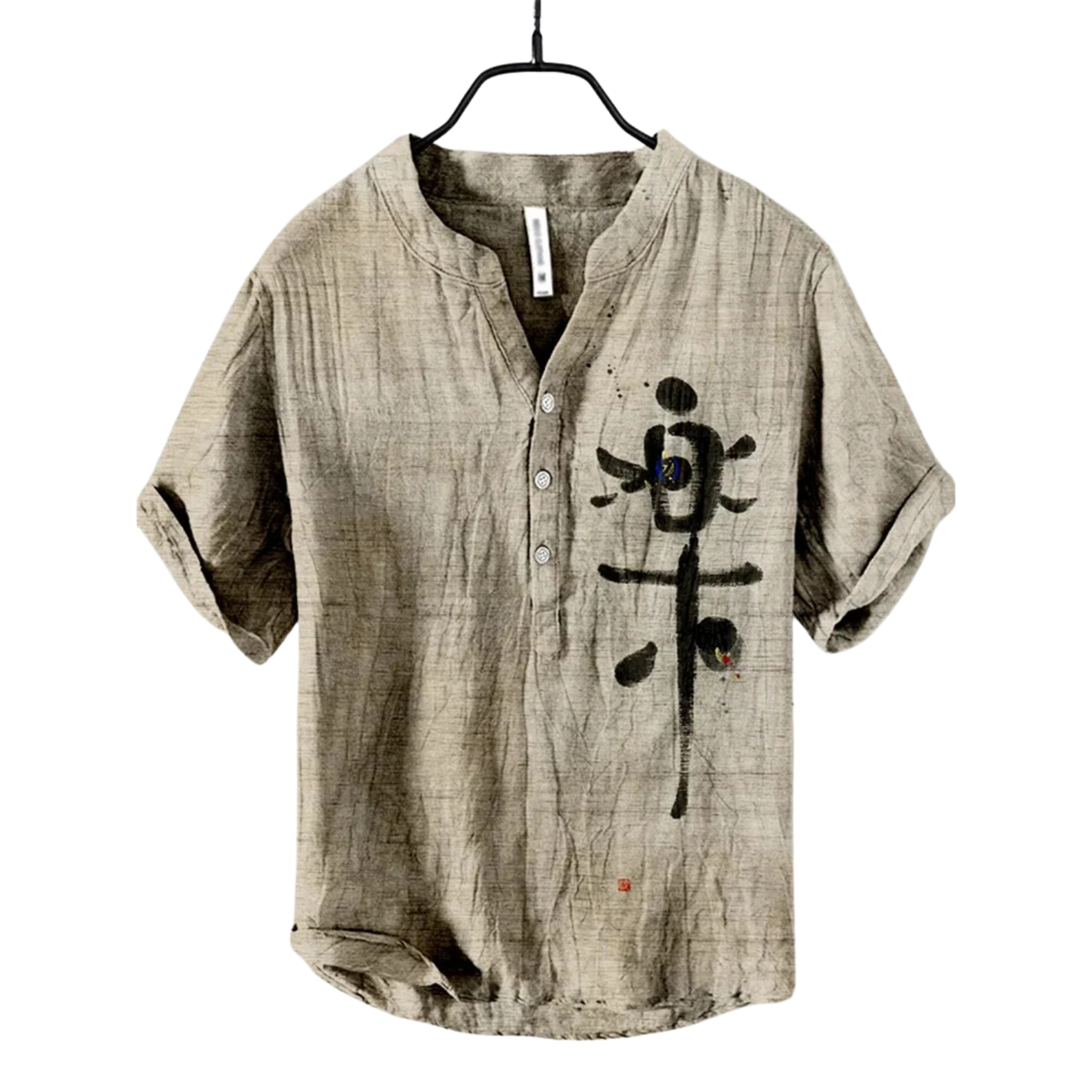 Khaki Men’s 3D Print Linen Shirt Abstract Art – The Crew