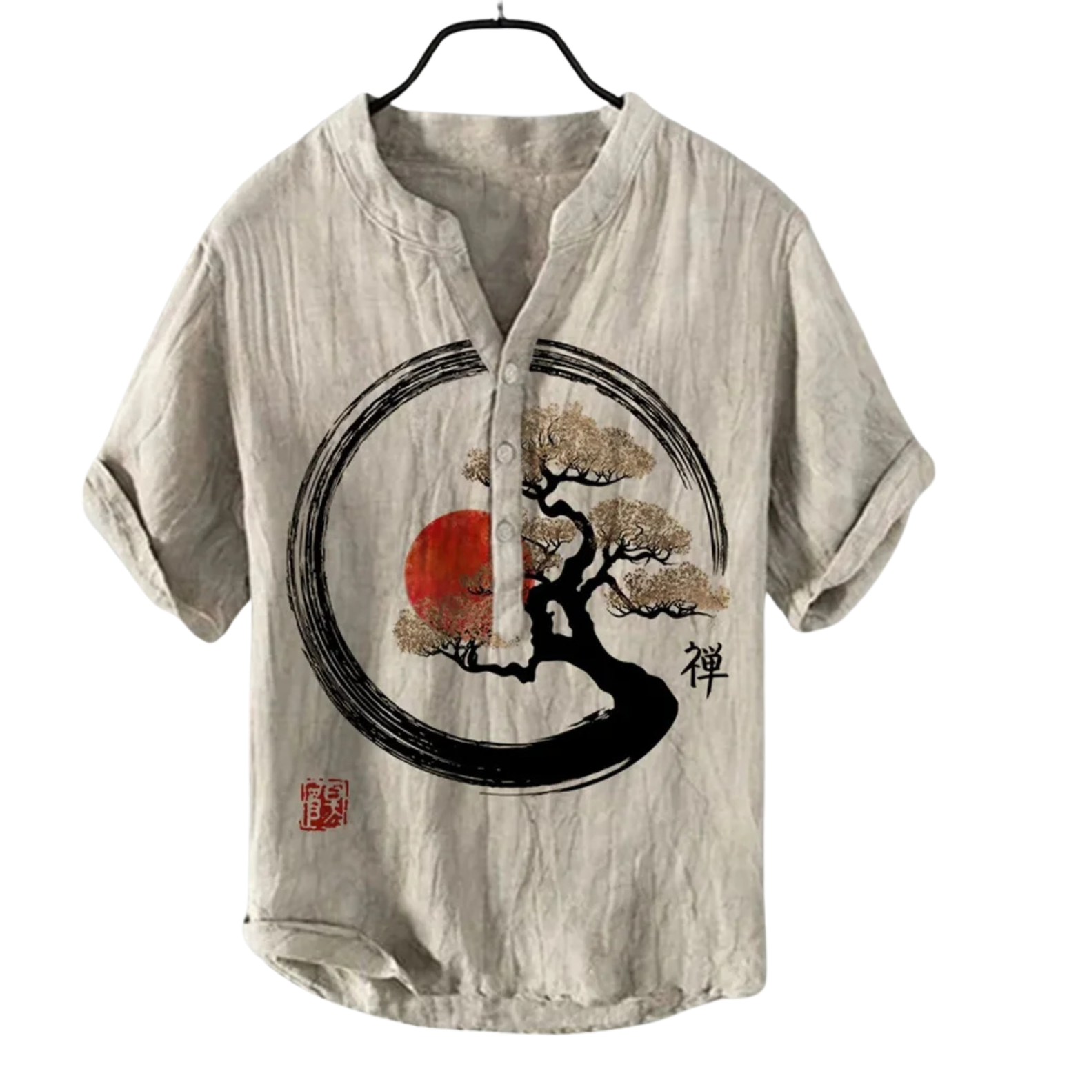 Beige Men’s 3D Print Linen Shirt Circular Art – The Crew
