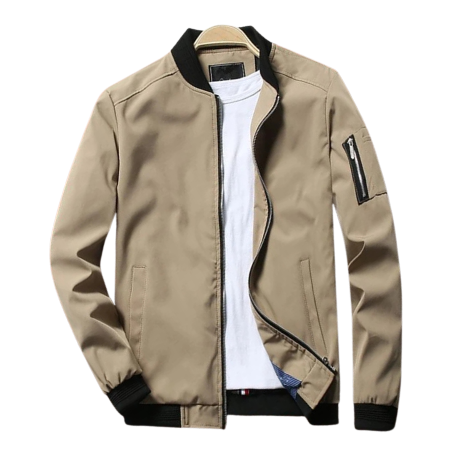 Beige Men’s Lightweight Bomber Jacket Slim Fit – The Crew
