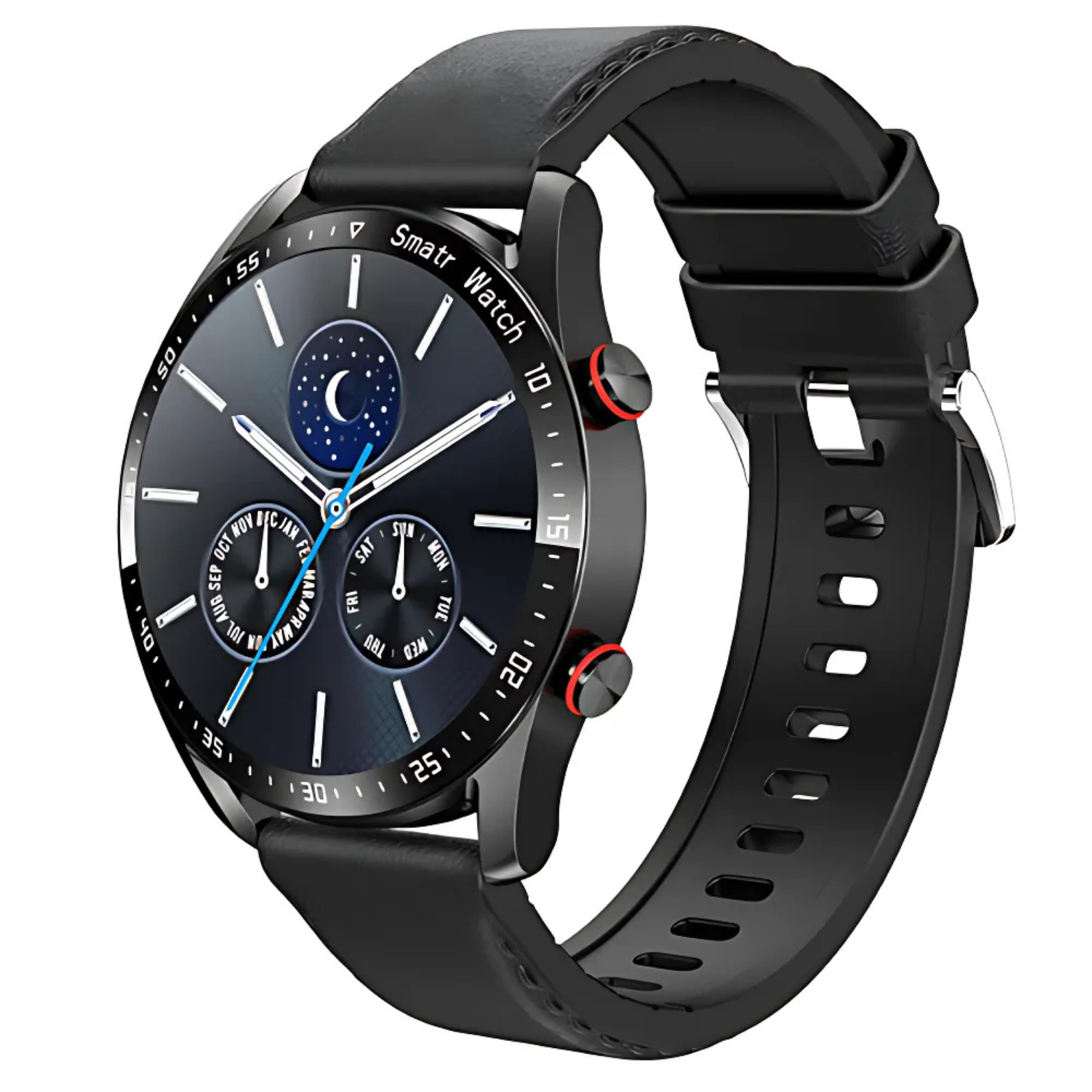 ECG Smartwatch Black Leather Band Front View – The Crew