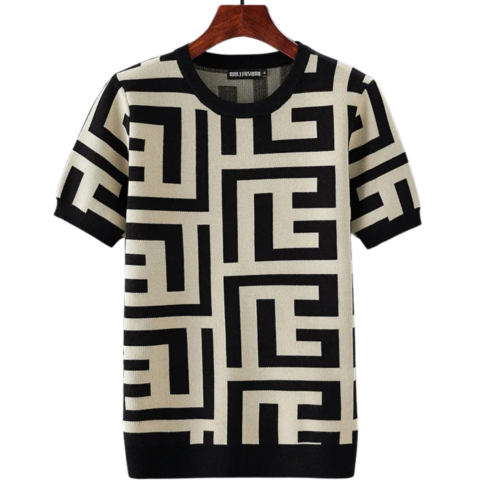 Beige Geometric Cotton Knit Sweater Men – The Crew