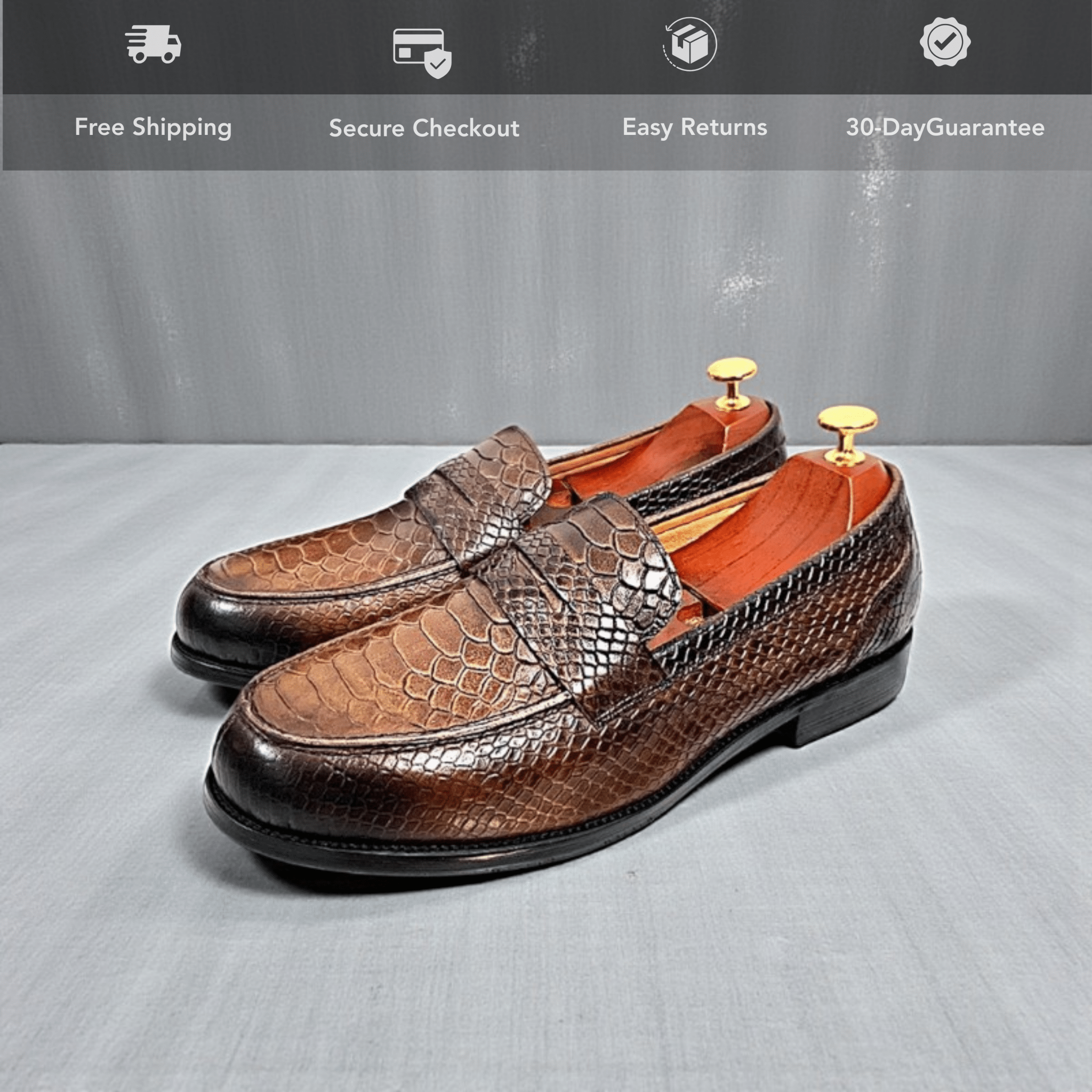 Men’s Premium Snake - Print Loafers – Luxury Slip - On - The Crew