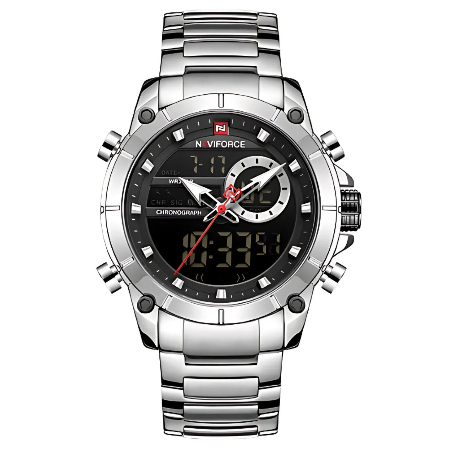 NAVIFORCE NF9163 Dual Display Silver Stainless Steel – The Crew