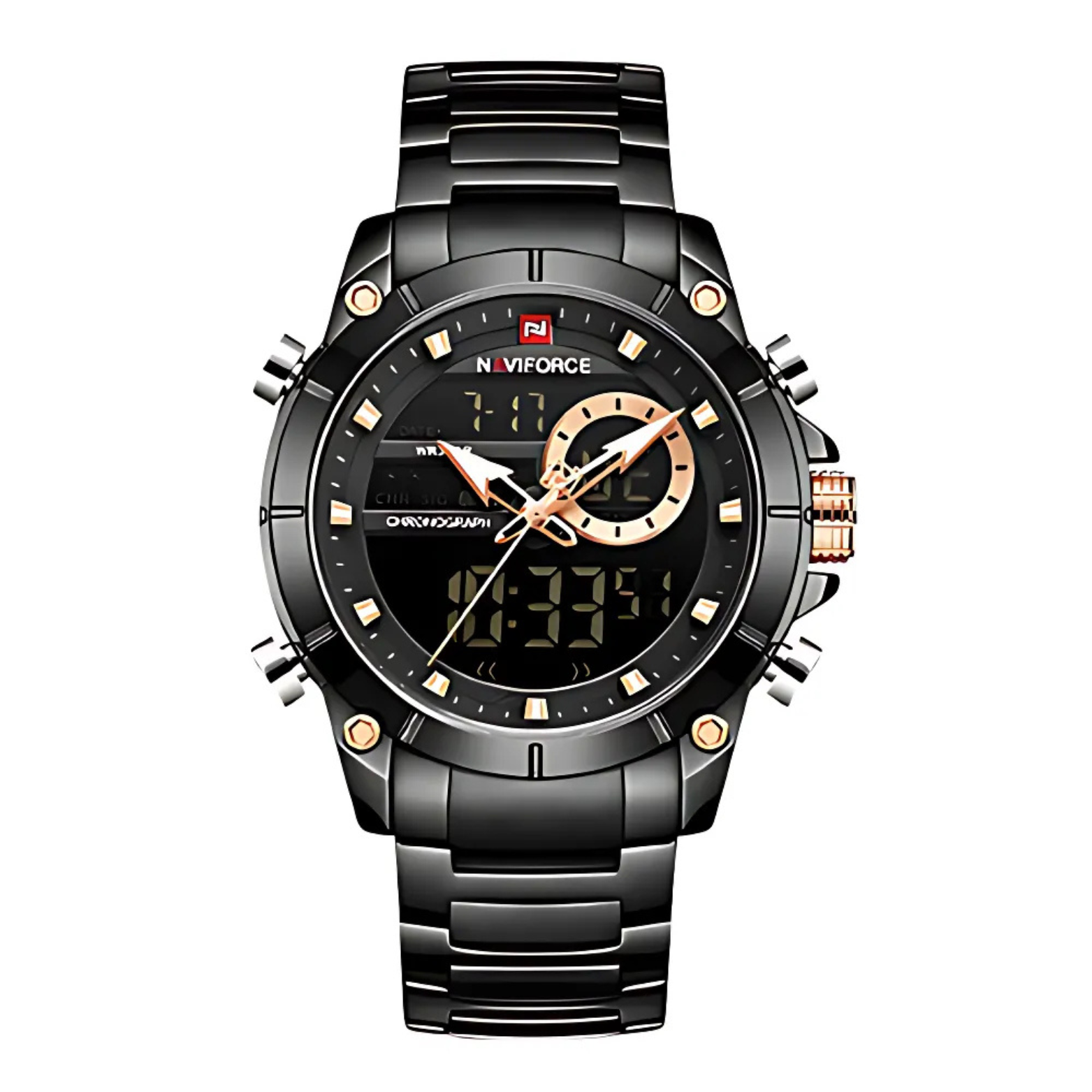 NAVIFORCE NF9163 Dual Display Black Dial Front View – The Crew