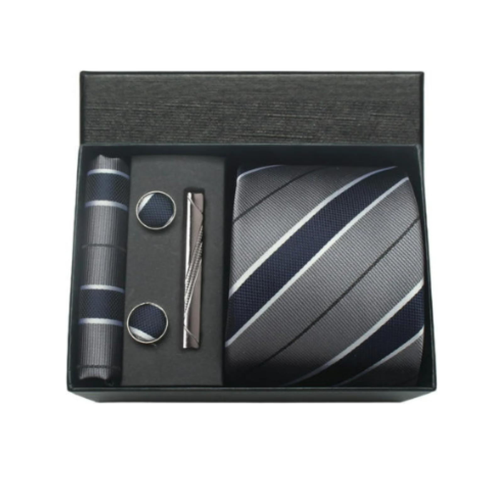 Silver gray silk tie set with cufflinks – The Crew