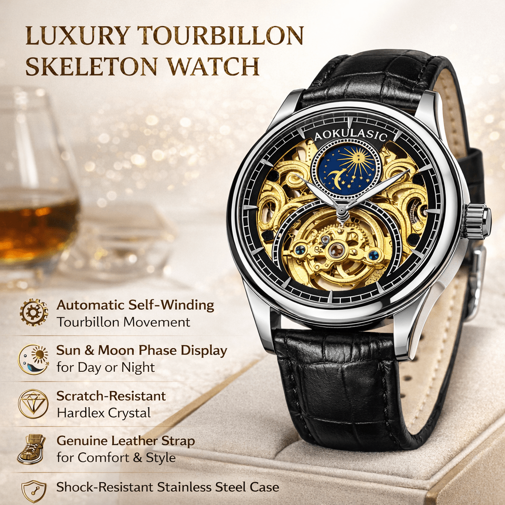 AOKULASIC Skeleton Tourbillon Watch for Men - The Crew