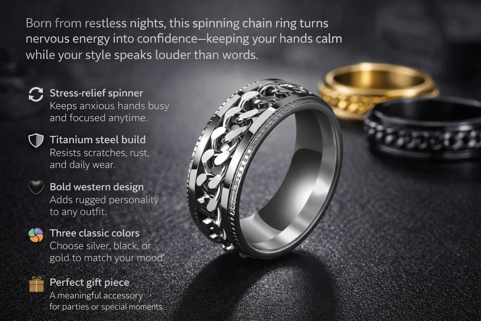Rotatable Chain Ring for Men – Titanium Steel Spinner | The Crew - The Crew