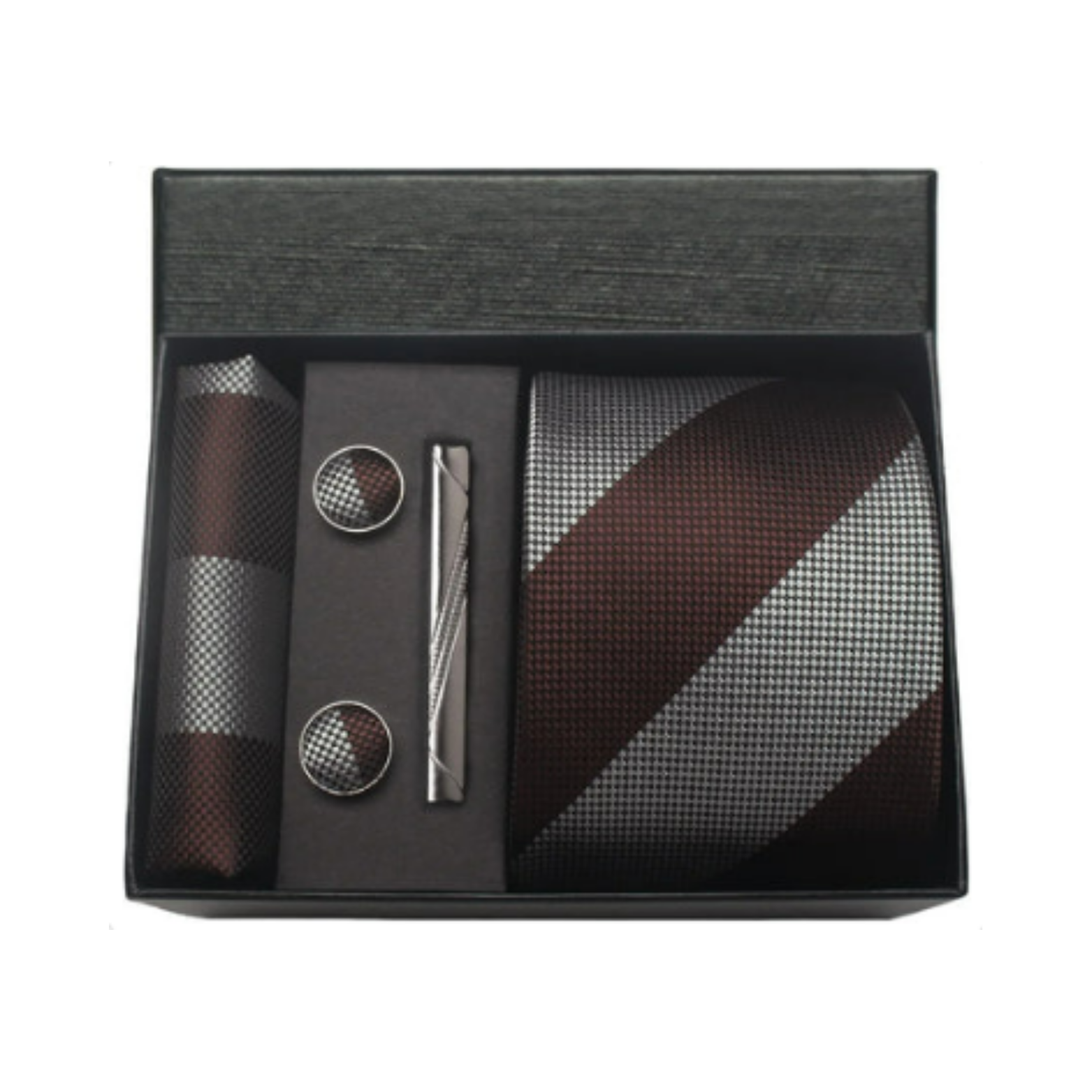 Chocolate brown silk tie with cufflinks gift box – The Crew