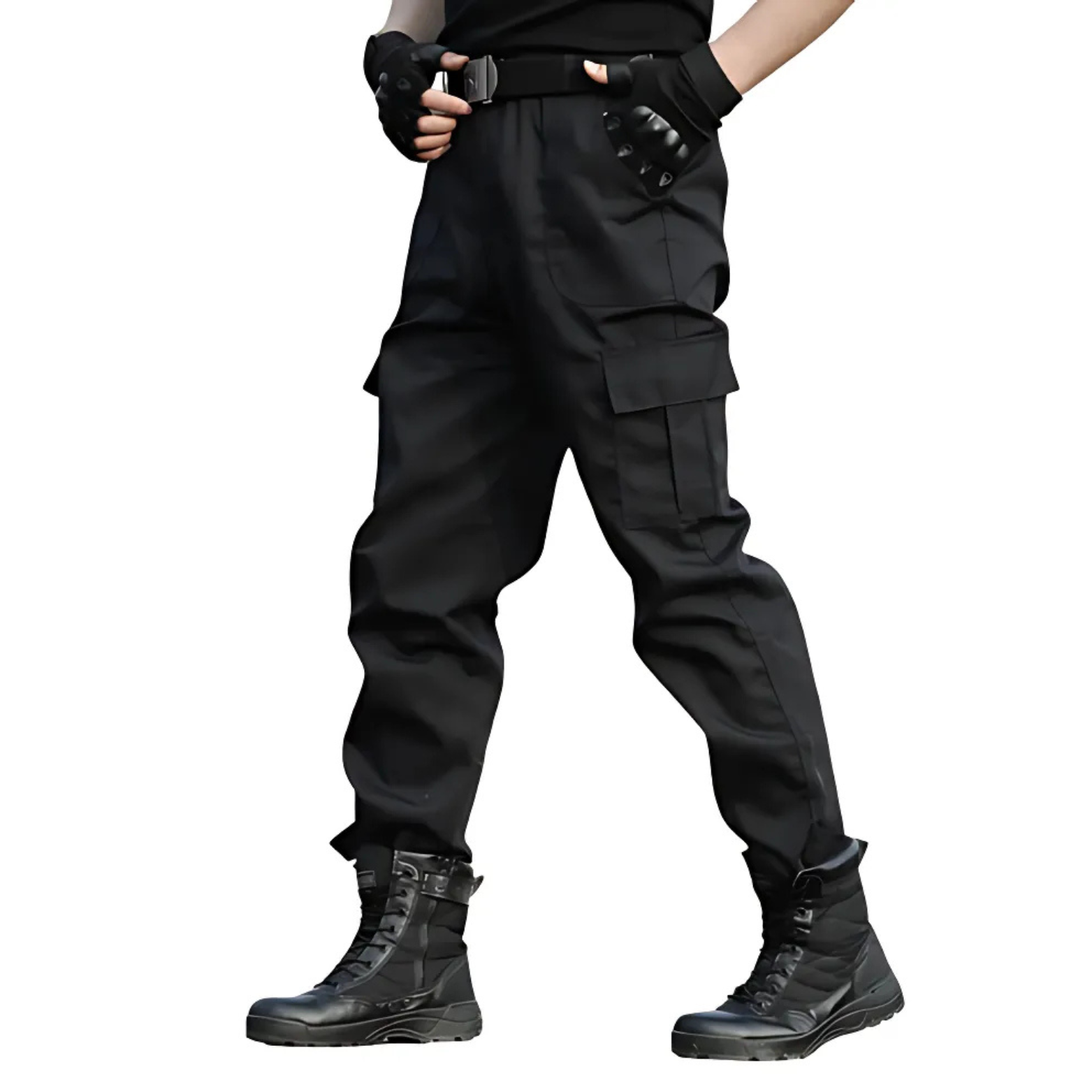 Men wearing black tactical cargo pants side view – The Crew