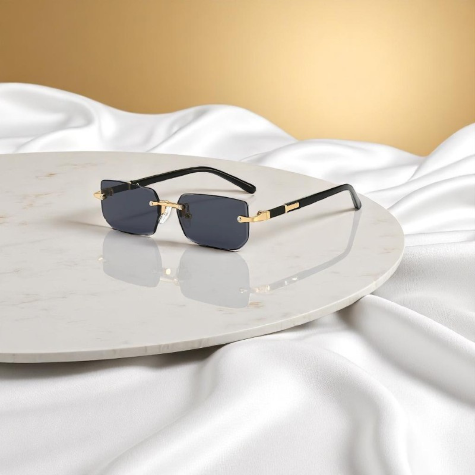Men’s Rimless Square Sunglasses Black Gold Frame – The Crew