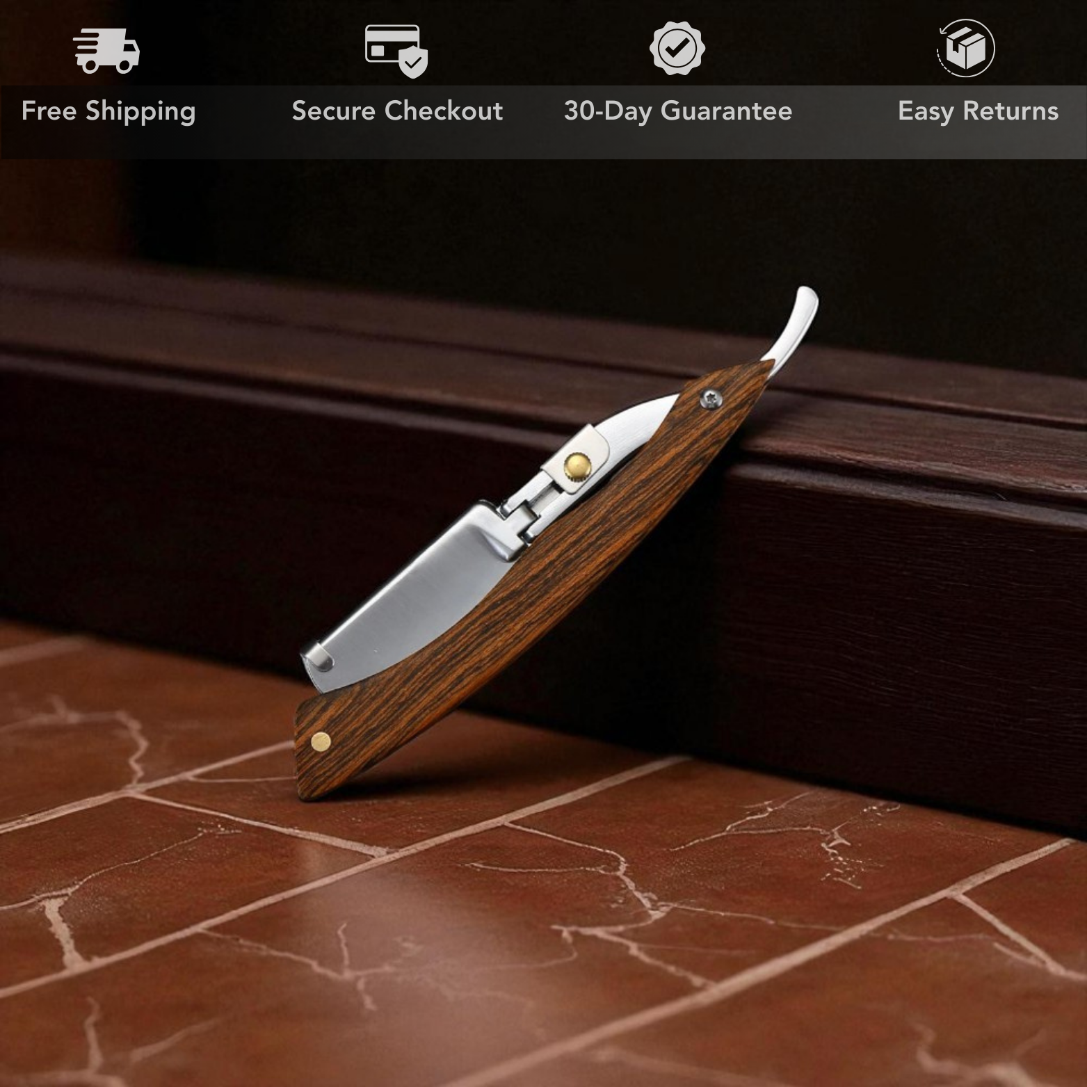 Wood Handle Straight Razor Flat Lay – The Crew