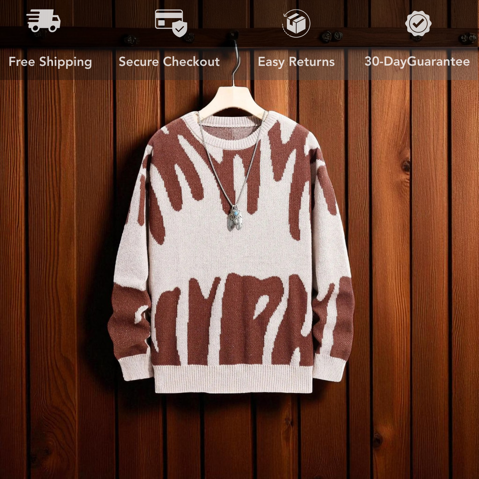 Brown Men’s Jacquard Knit Sweater Hanging – The Crew