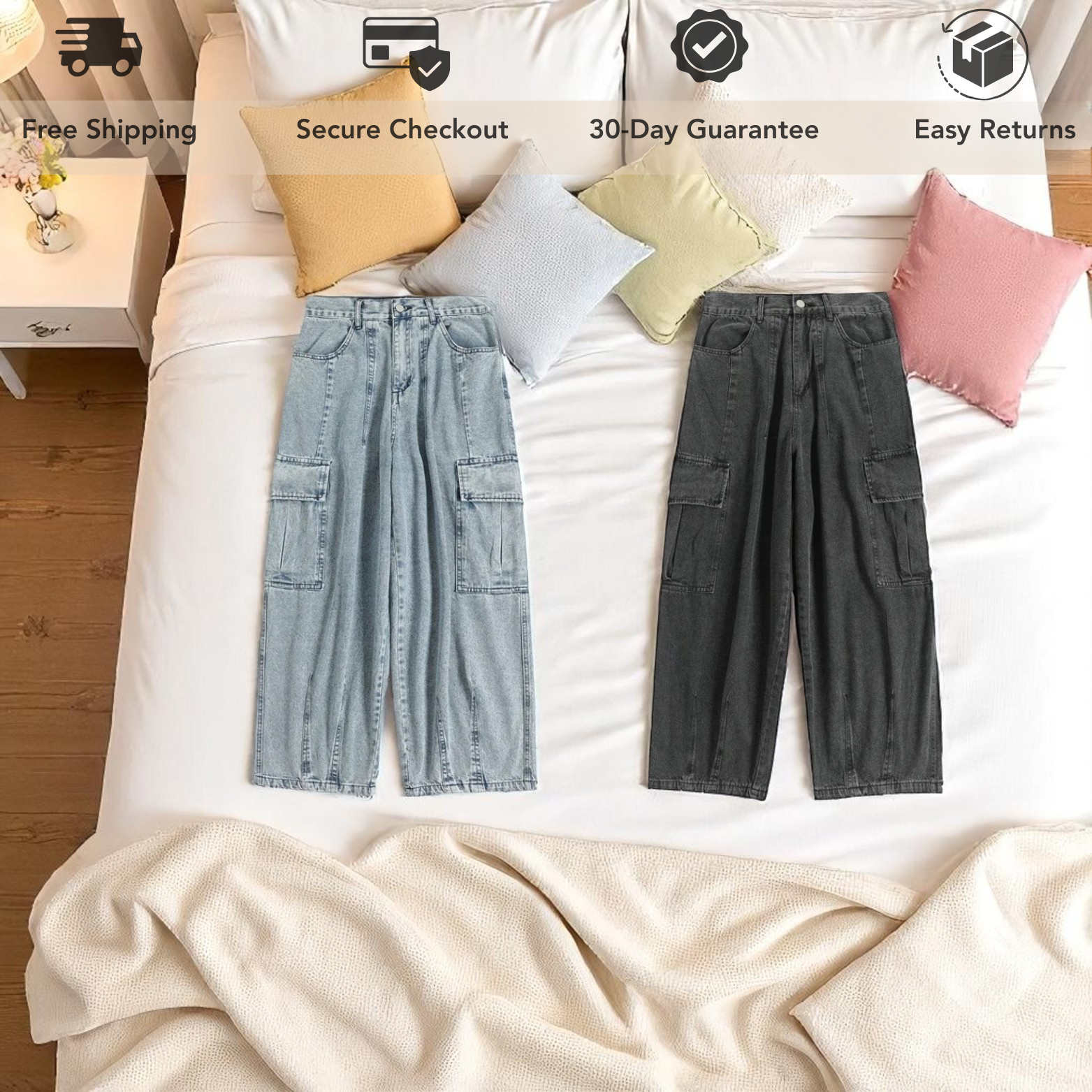 Men’s Wide Cargo Streetwear Jeans – Pockets & Urban Style – The Crew