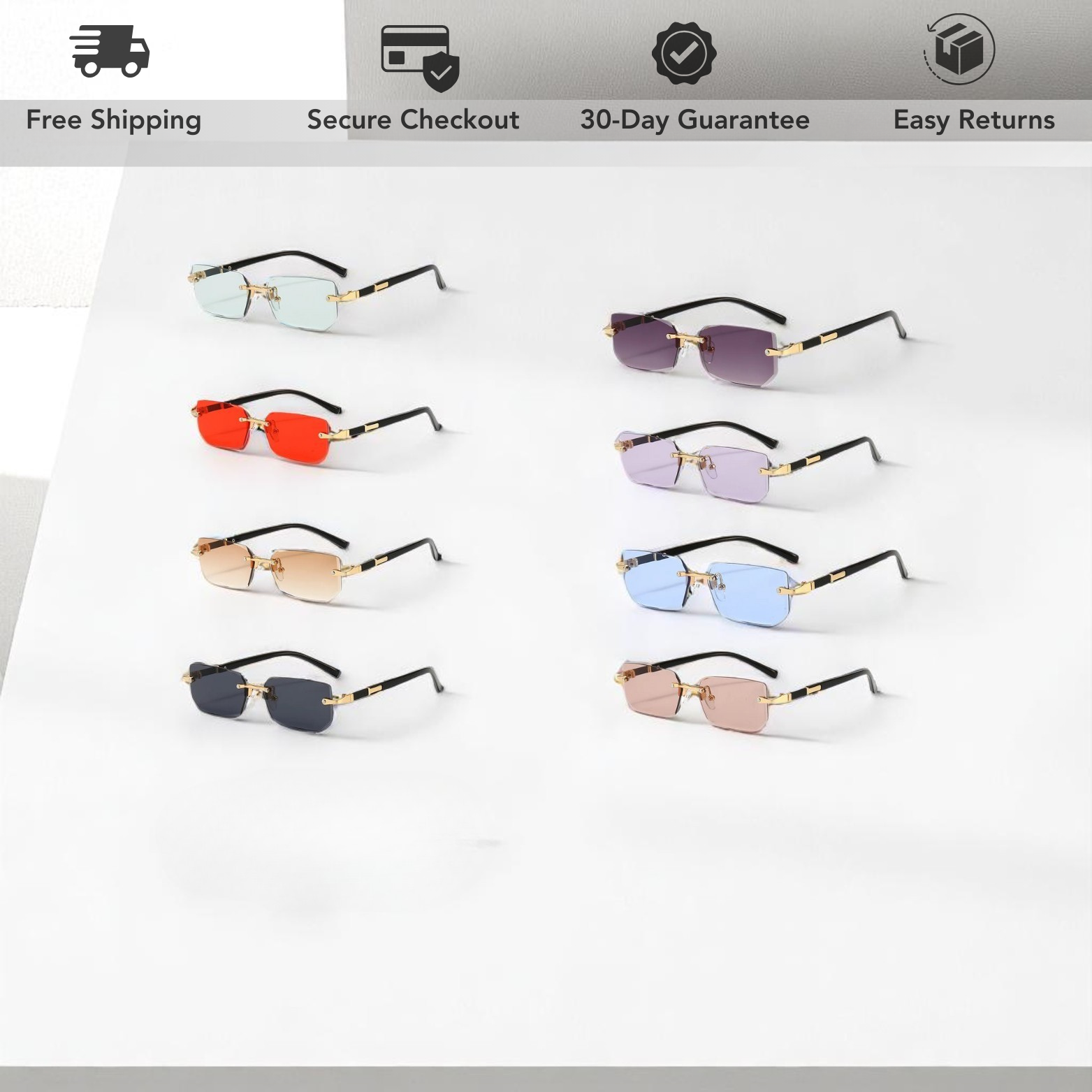 Men’s Rimless Square Sunglasses Color Options Chart – The Crew