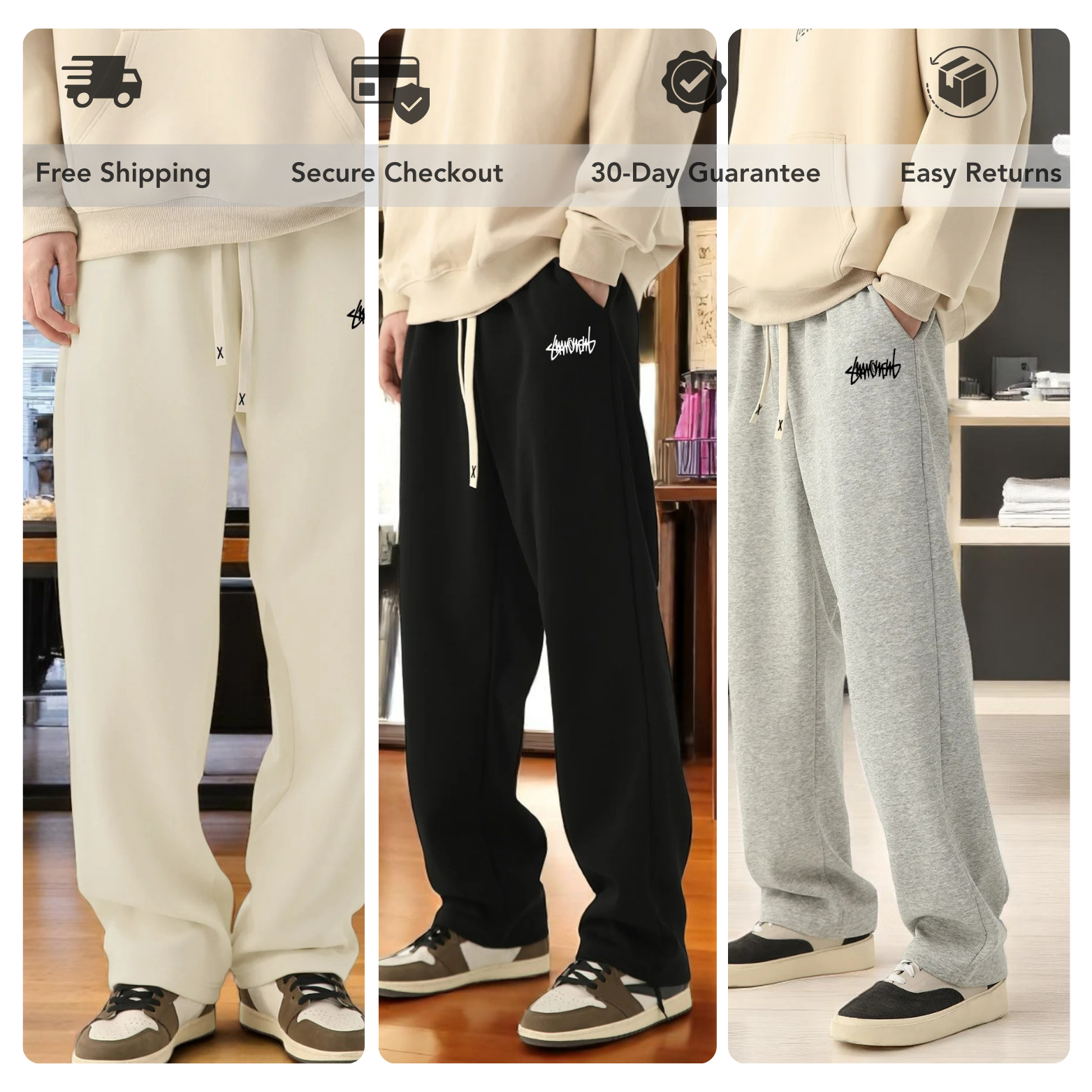 Men baggy joggers color options outfit – The Crew
