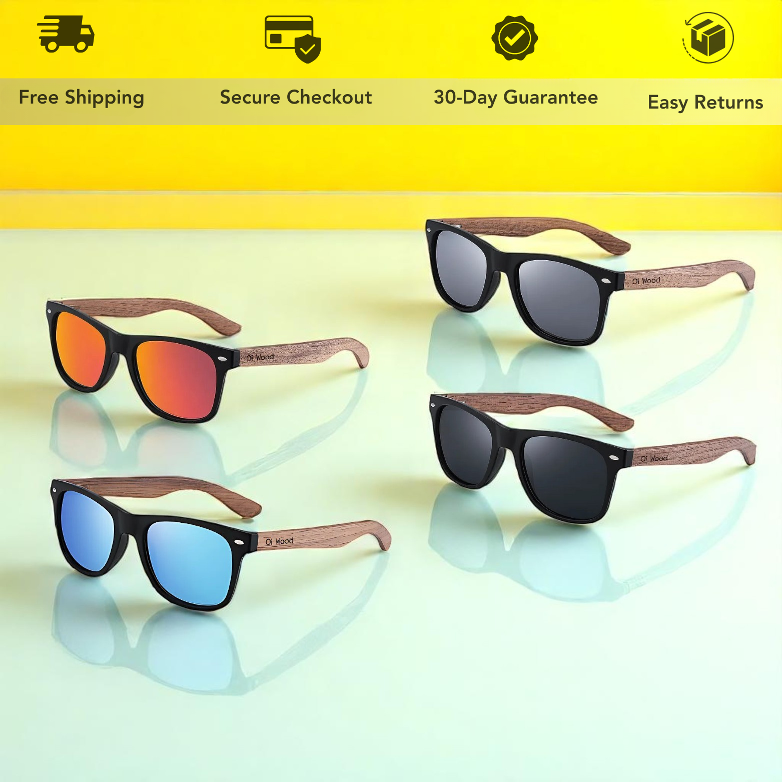 Men’s Wooden Sunglasses Color Options Display – The Crew