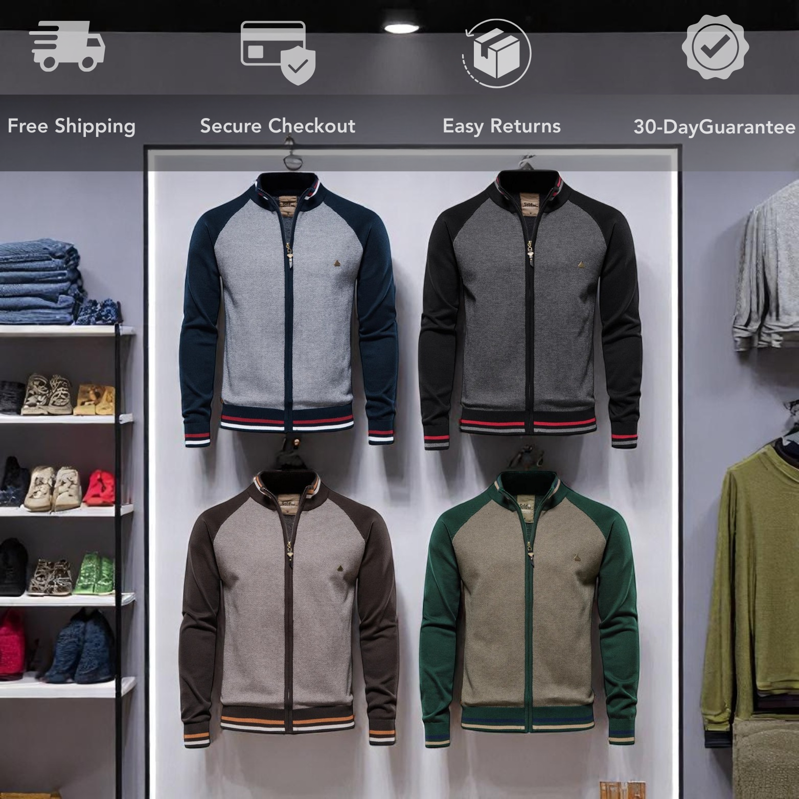Modern cotton cardigan color options display men – The Crew