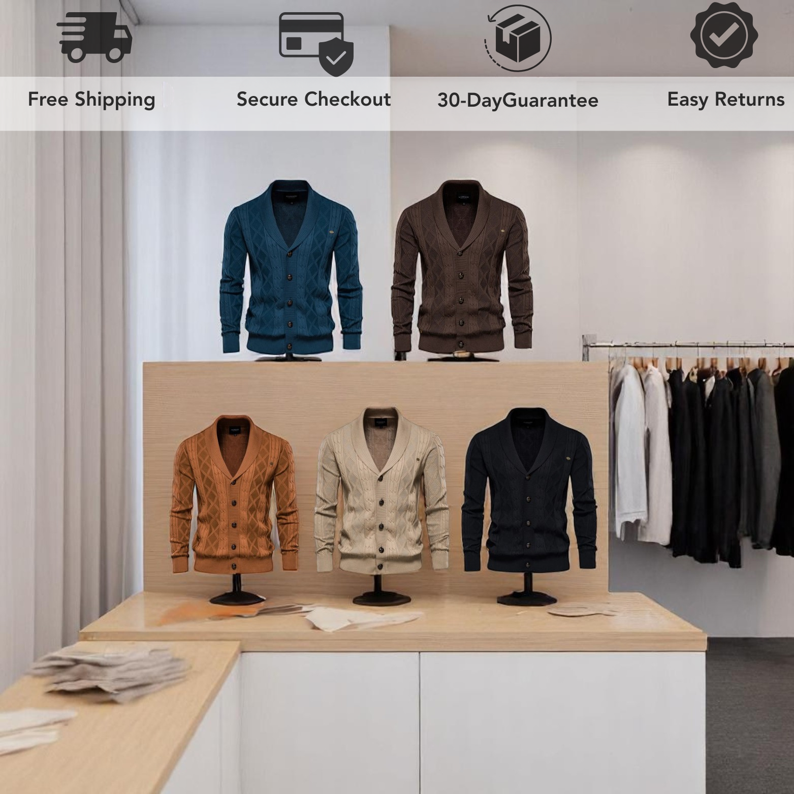 Men’s Diamond Knit Cardigan Color Options – The Crew