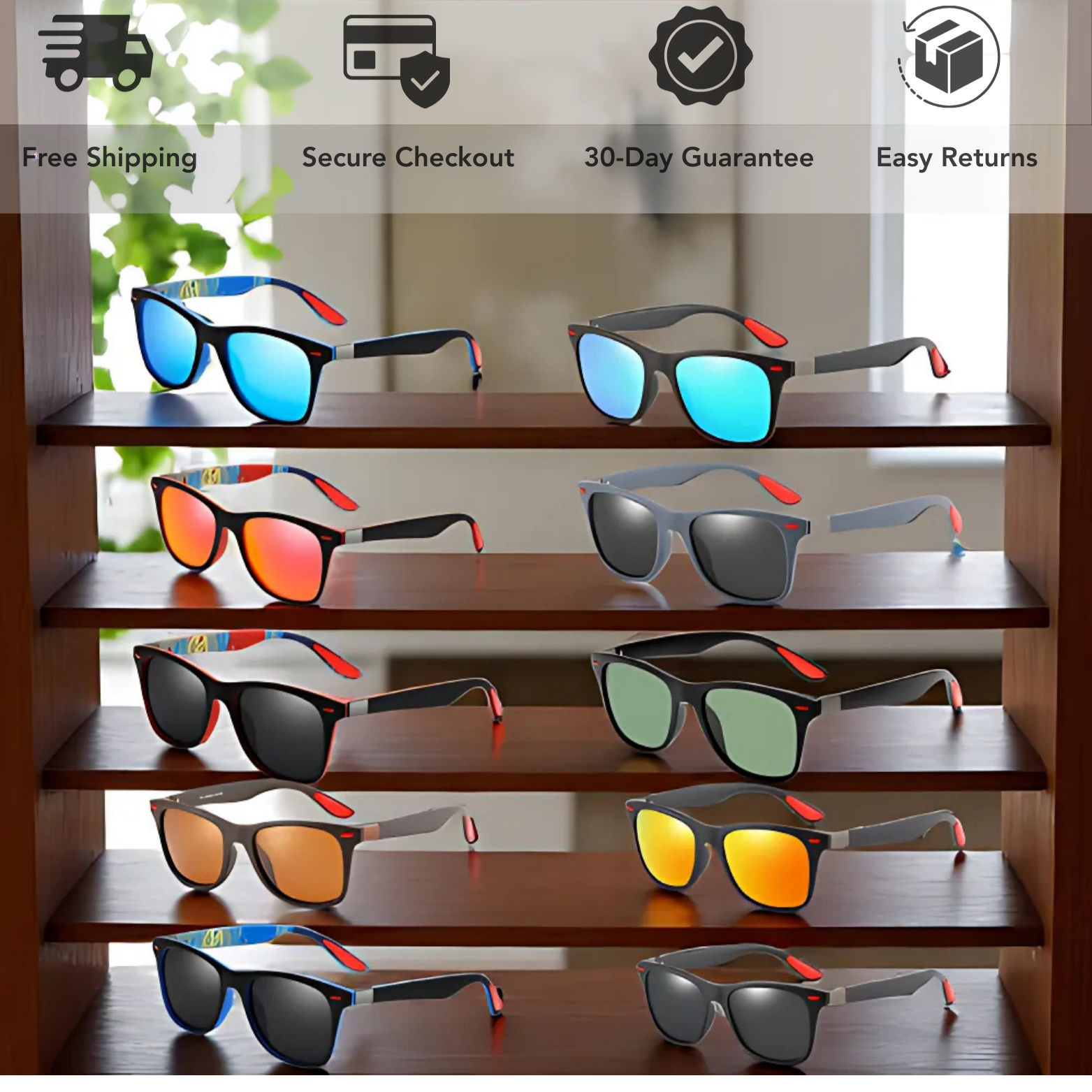 Polarized sunglasses color options display stand – The Crew
