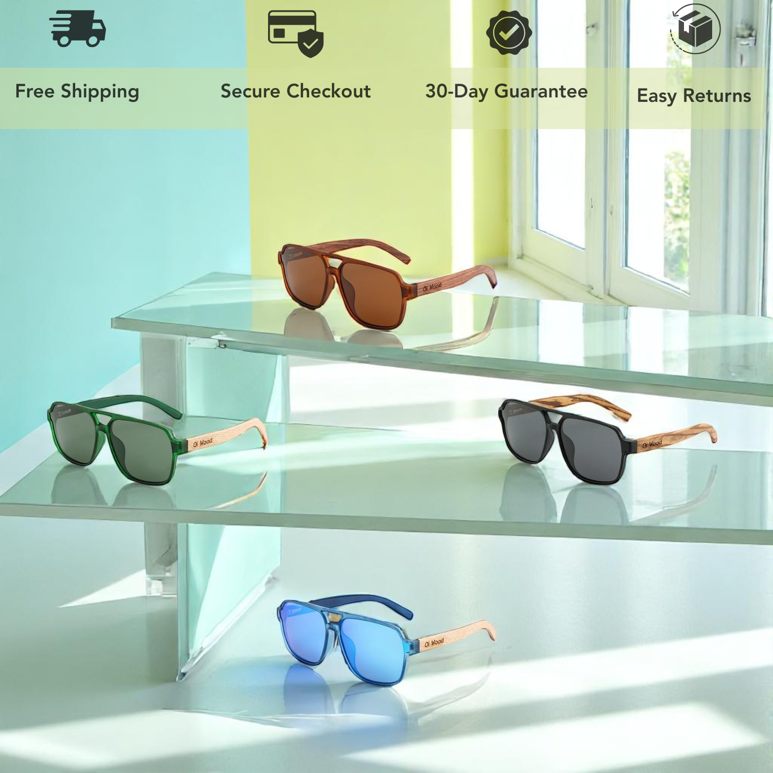 Square wood sunglasses color options collection – The Crew