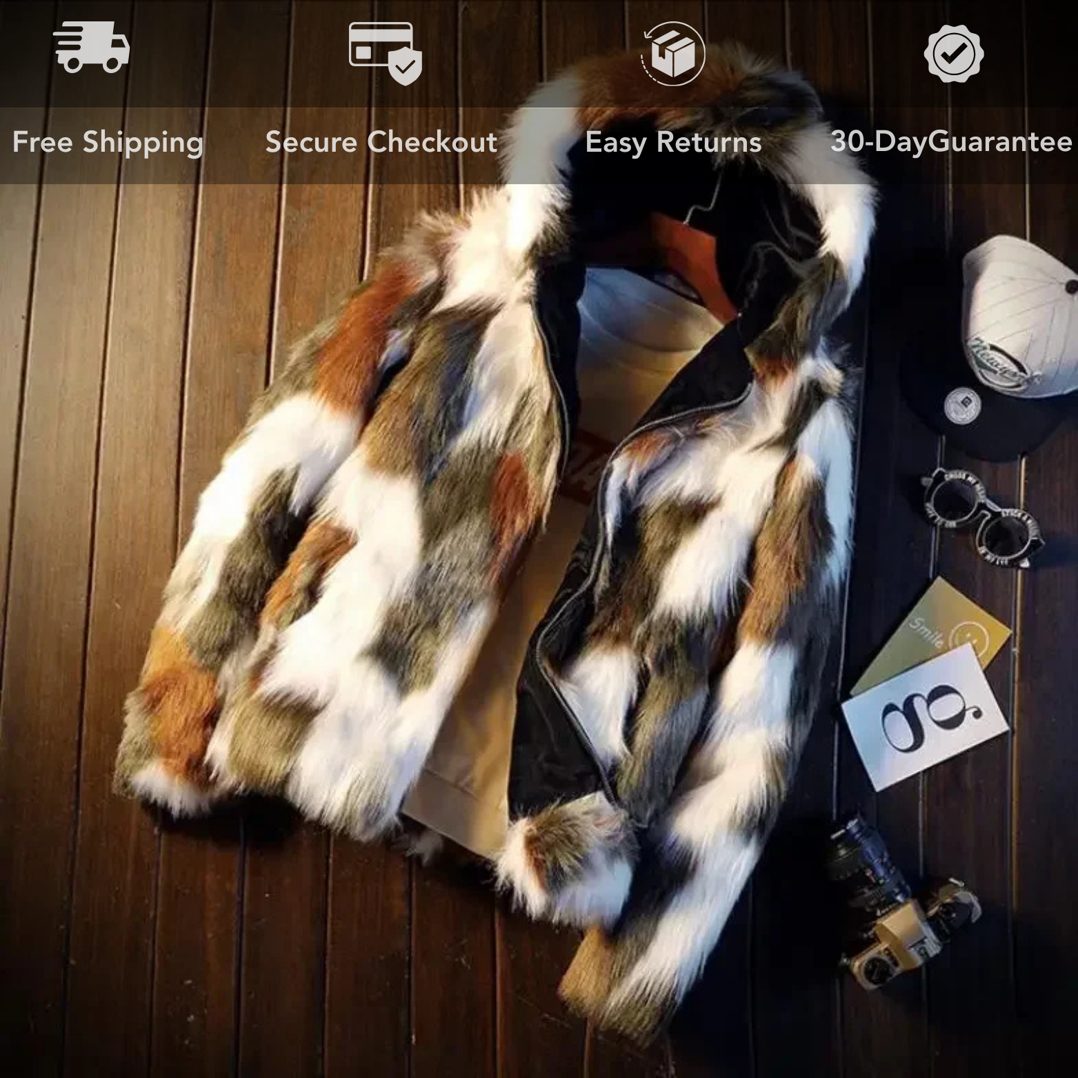 Multicolor faux fox fur coat lifestyle display – The Crew