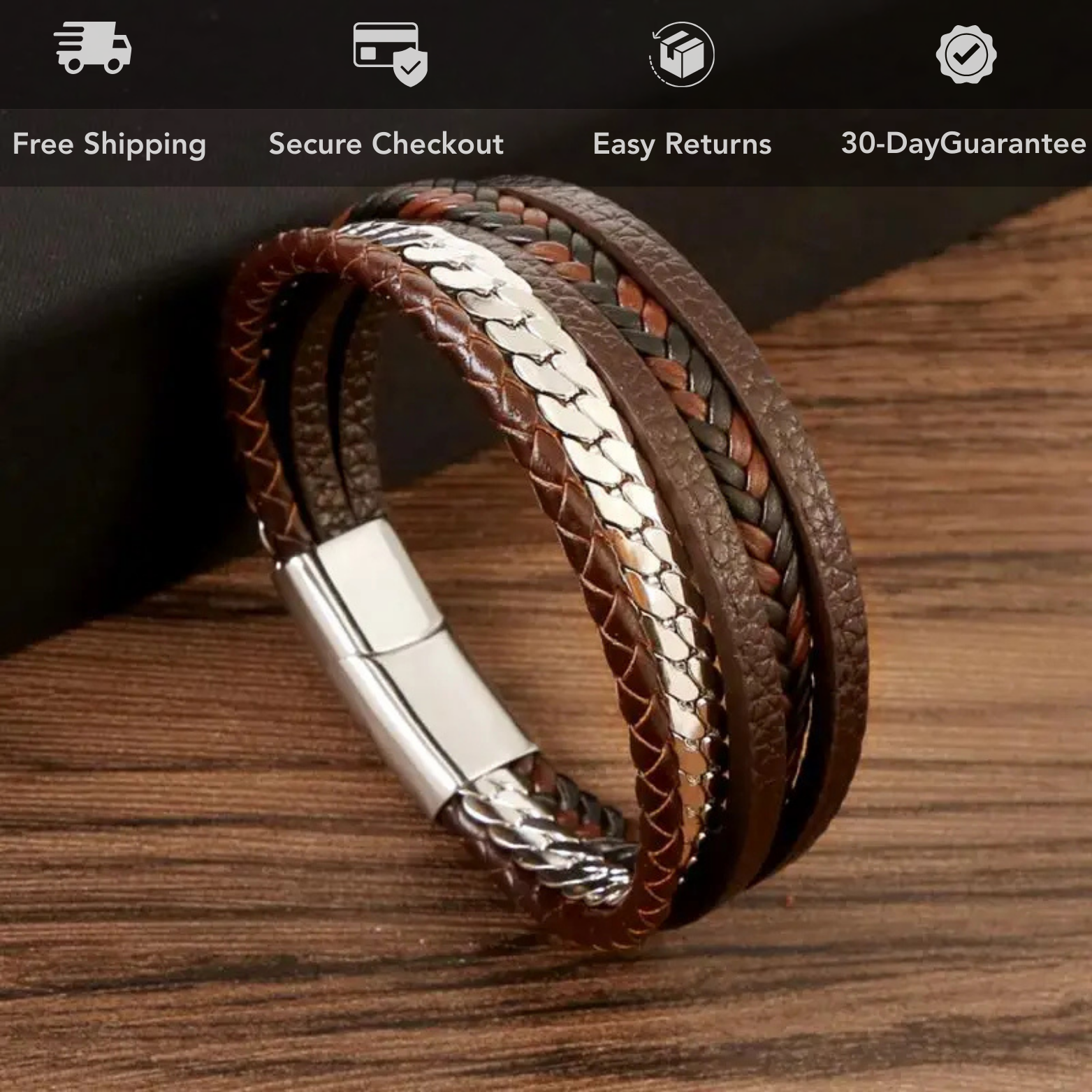 Men’s leather bracelet lifestyle wooden table – The Crew
