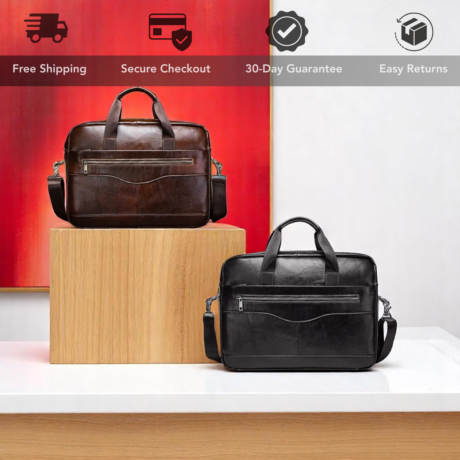 Men’s Leather Briefcase Color Options Display – The Crew