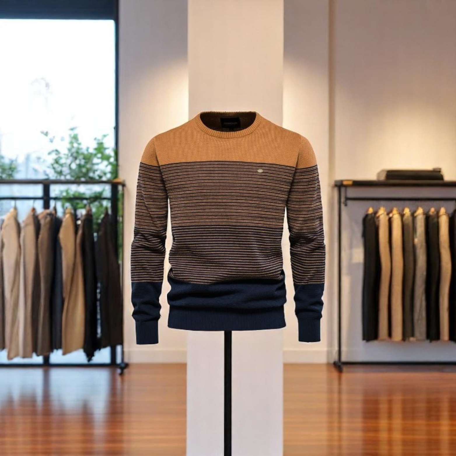 Men’s Striped Panel Sweater Store Display – The Crew
