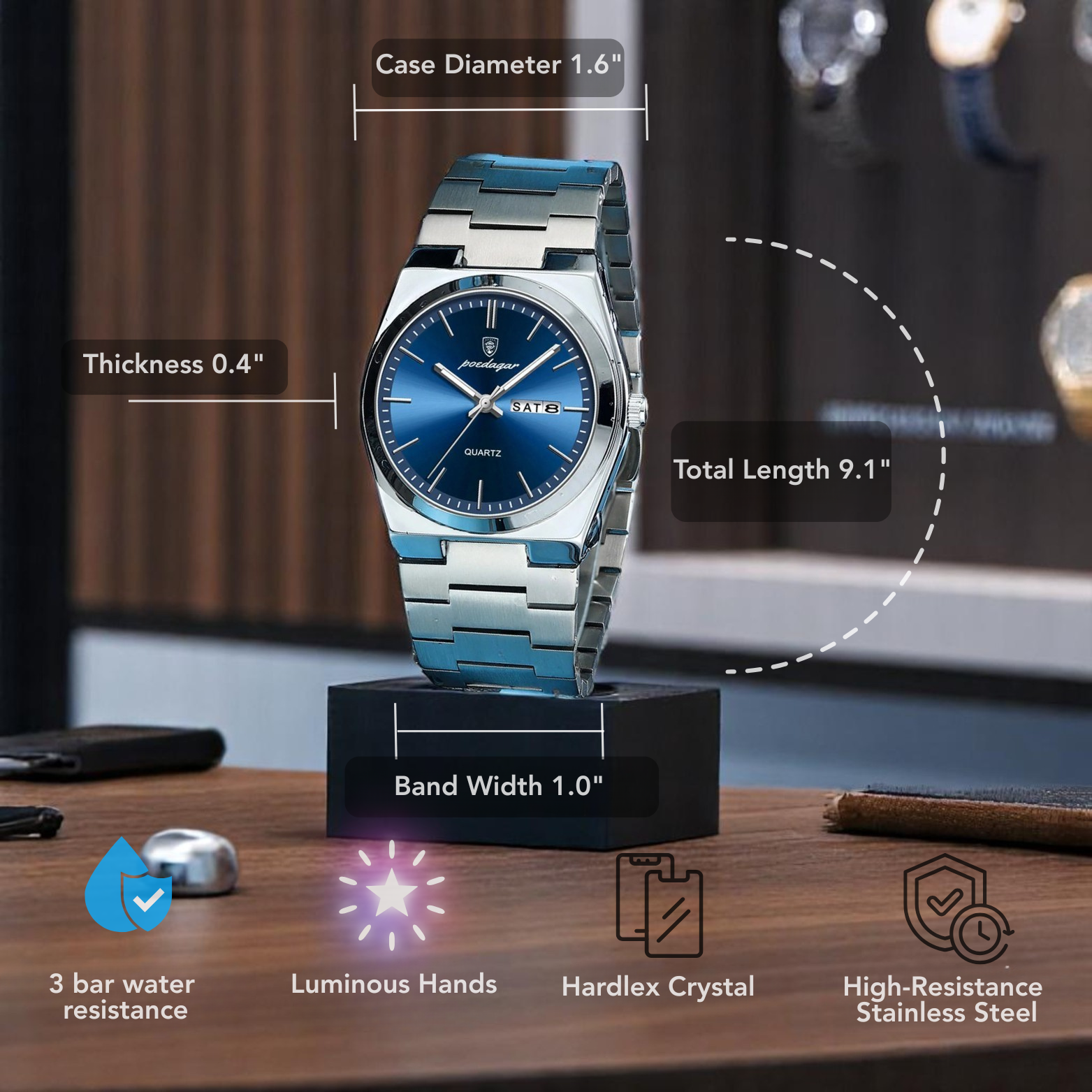 POEDAGAR 930 Luxury Casual Watch Business Desk Shot – The Crew