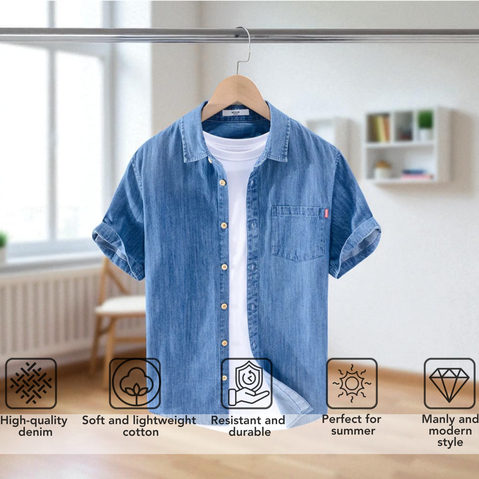 Men’s Denim Summer Shirt Lifestyle Display – The Crew