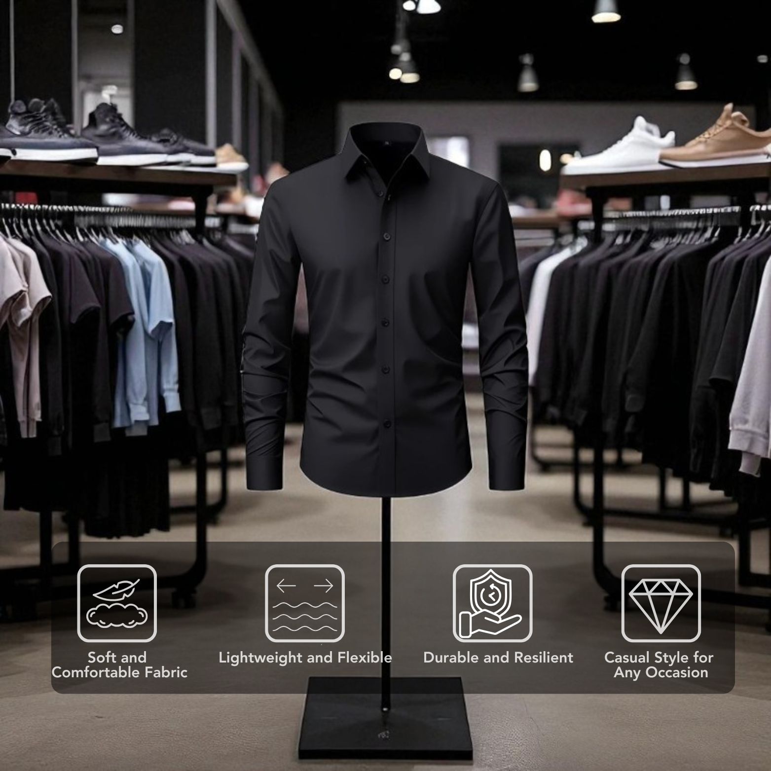Men formal dress shirt retail store display – The Crew