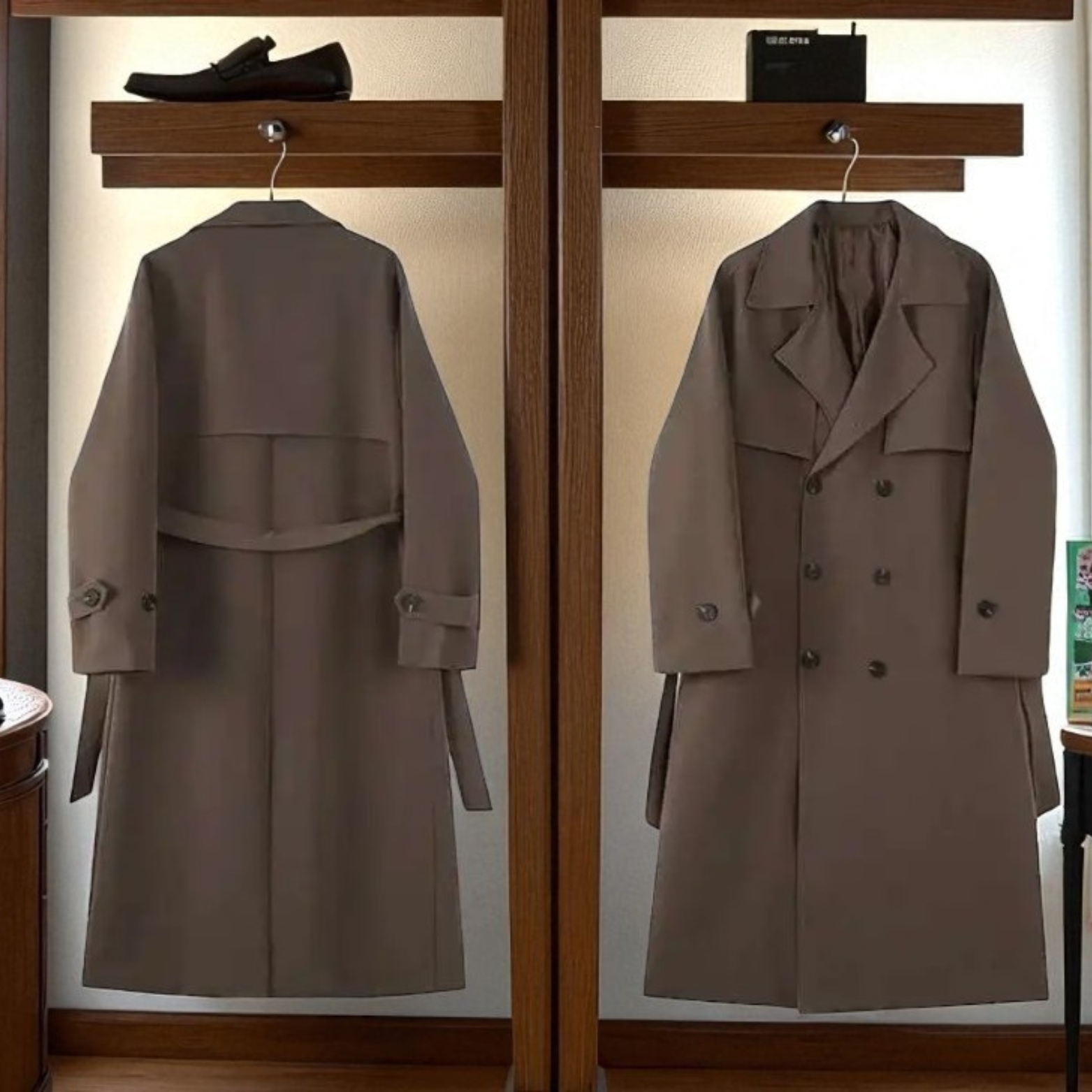 Men Korean trench coat material quality close up – The Crew