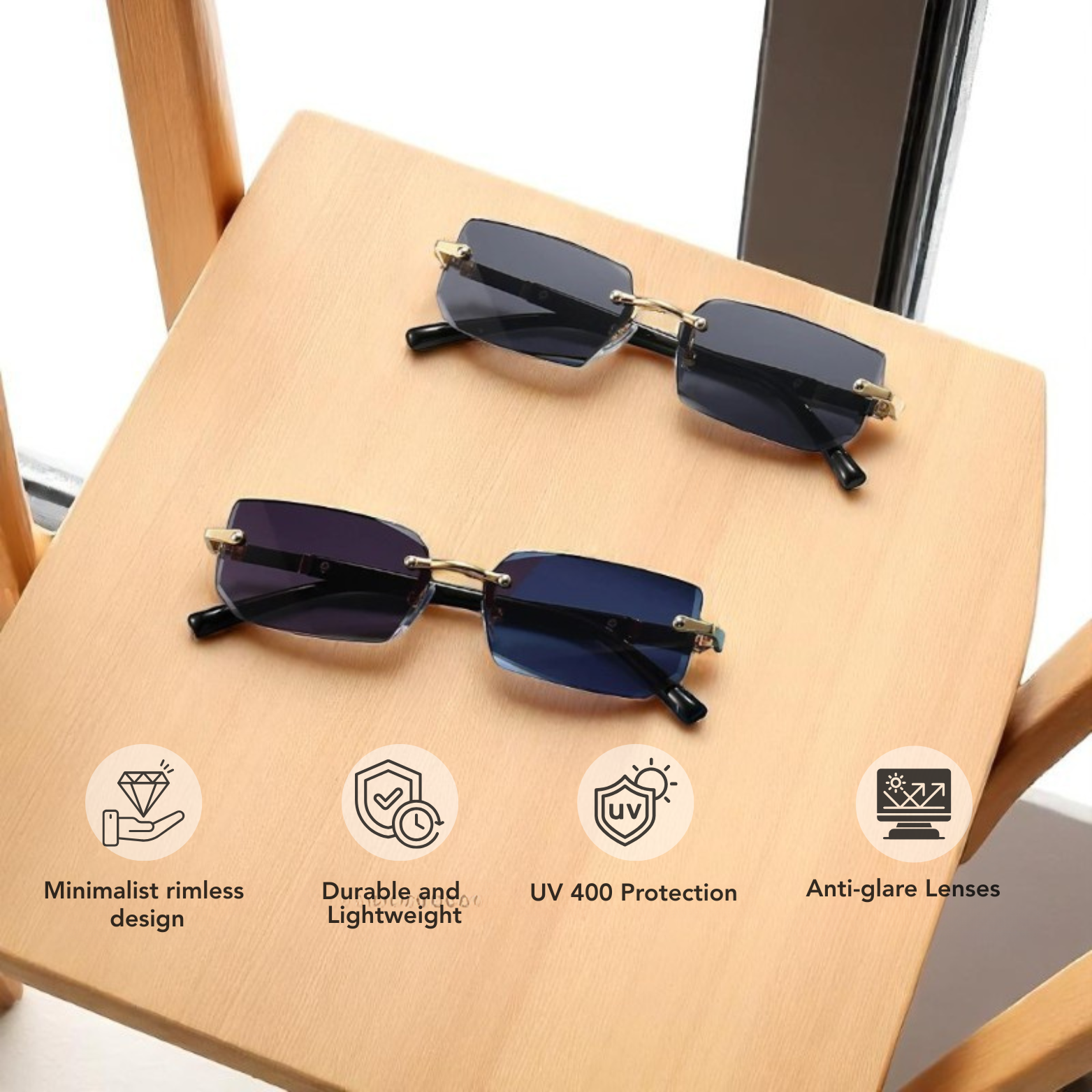 Men’s Rimless Square Sunglasses On Box Display – The Crew