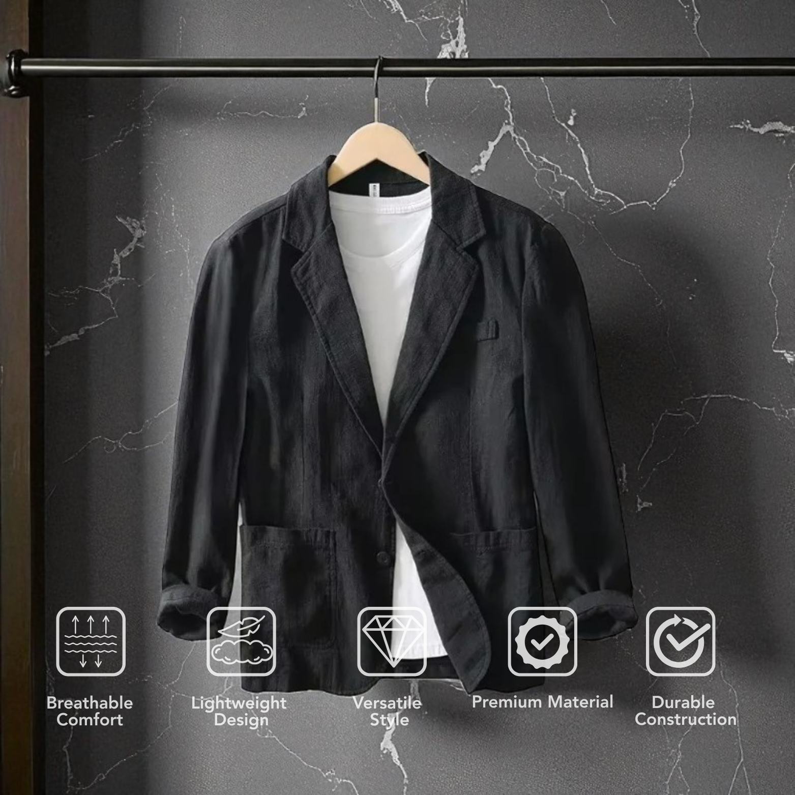 Black Men’s Lightweight Linen Blazer Studio Shot – The Crew